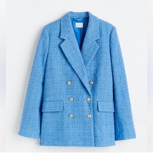 H&M Textured Blue Double-Breasted Blazer